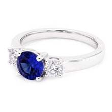 Afbeelding in Gallery-weergave laden, Dames ronde Natuurlijke echte diamant ( niet in het laboratorium gekweekt )en verlovingsring 2 karaat blauwe saffier goud 14K