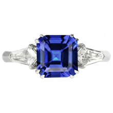 Afbeelding in Gallery-weergave laden, Dames saffier ring Asscher geslepen 2,50 karaat taps toelopende baguette Natuurlijke echte diamant ( niet in het laboratorium gekweekt )en