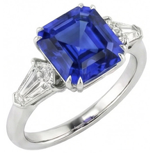 Afbeelding in Gallery-weergave laden, Dames saffier ring Asscher geslepen 2,50 karaat taps toelopende baguette Natuurlijke echte diamant ( niet in het laboratorium gekweekt )en