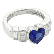 Afbeelding in Gallery-weergave laden, Dames Baguette Diamond Heart Blue Sapphire Ring Bezel Set 2,50 karaat