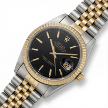Afbeelding in Gallery-weergave laden, Dames Datumjust Rolex-horloge met tweekleurige stickwijzerplaat voor dames