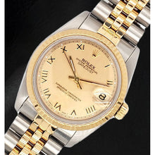 Afbeelding in Gallery-weergave laden, Dames Rolex 31mm Datejust Two Tone Champagne Romeins horloge