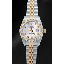 Afbeelding in Gallery-weergave laden, Dames Rolex Datejust 26 mm parelmoer wijzerplaat dubbele rij diamanten lunette