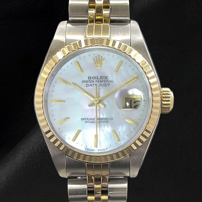 Dames Rolex Datejust 26mm Mother Of Pearl Stick Dial Two Tone Horloge