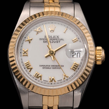 Afbeelding in Gallery-weergave laden, Dames Rolex Datumjust horloge Oester massief goud en roestvrij staal