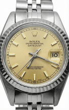 Afbeelding in Gallery-weergave laden, Dames Rolex Datumjust horloge roestvrij staal champagne stok wijzerplaat