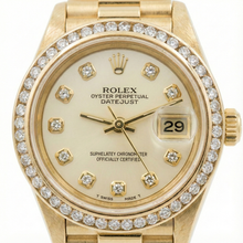 Afbeelding in Gallery-weergave laden, Dames Rolex presidenten Datumjust diamanten wijzerplaat lunette horloge