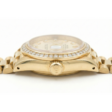 Afbeelding in Gallery-weergave laden, Dames Rolex presidenten Datumjust diamanten wijzerplaat lunette horloge