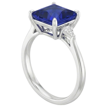 Afbeelding in Gallery-weergave laden, Damesring met uit de aarde gewonnen diamant, prinses geslepen blauwe saffier 5.25 karaat Witgoud