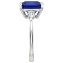 Afbeelding in Gallery-weergave laden, Damesring met uit de aarde gewonnen diamant, prinses geslepen blauwe saffier 5.25 karaat Witgoud