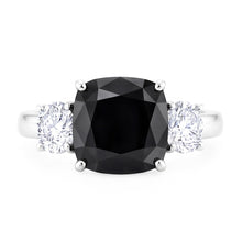 Afbeelding in Gallery-weergave laden, Verlovingsring met donkere diamant 6 karaat echte kussengeslepen zwarte driesteens 14k witgoud