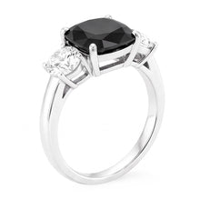 Afbeelding in Gallery-weergave laden, Verlovingsring met donkere diamant 6 karaat echte kussengeslepen zwarte driesteens 14k witgoud