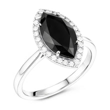 Afbeelding in Gallery-weergave laden, Verlovingsring met donkere diamant 8 karaat natuurlijke marquise zwarte halo 14K witgoud