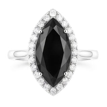 Afbeelding in Gallery-weergave laden, Verlovingsring met donkere diamant 8 karaat natuurlijke marquise zwarte halo 14K witgoud