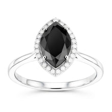Afbeelding in Gallery-weergave laden, Verlovingsring met donkere diamant 8 karaat natuurlijke marquise zwarte halo 14K witgoud