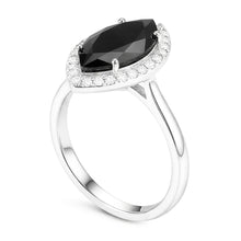 Afbeelding in Gallery-weergave laden, Verlovingsring met donkere diamant 8 karaat natuurlijke marquise zwarte halo 14K witgoud
