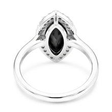 Afbeelding in Gallery-weergave laden, Verlovingsring met donkere diamant 8 karaat natuurlijke marquise zwarte halo 14K witgoud