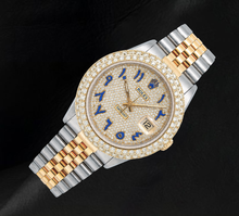 Afbeelding in Gallery-weergave laden, Rolex Datejust 16013 Met diamanten bezette blauwe Oost-Arabische wijzerplaat 36mm tweekleurig horloge