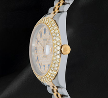 Afbeelding in Gallery-weergave laden, Rolex Datejust 16013 Met diamanten bezette blauwe Oost-Arabische wijzerplaat 36mm tweekleurig horloge