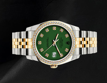 Afbeelding in Gallery-weergave laden, Rolex Datejust 16013 36 mm Tweekleurig Horloge met Groene Diamanten Wijzerplaat en Diamanten Lunette
