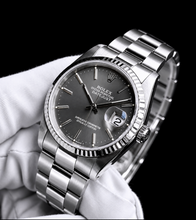 Afbeelding in Gallery-weergave laden, Datejust Rolex 36mm Grijze Wijzerplaat met Streepindexen Roestvrij Staal Horloge Oyster-armband