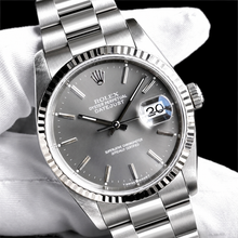 Afbeelding in Gallery-weergave laden, Datejust Rolex 36mm Grijze Wijzerplaat met Streepindexen Roestvrij Staal Horloge Oyster-armband