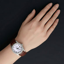 Afbeelding in Gallery-weergave laden, Datumjust Rolex Romeinse wijzerplaat met diamanten bezelhorloge Bruine leren band Roestvrij staal snel ingesteld