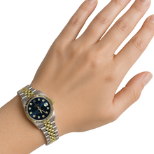 Afbeelding in Gallery-weergave laden, Datumjust Rolex Blauwe diamanten wijzerplaat Dameshorloge roestvrij staal & Gouden jubileum