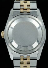 Afbeelding in Gallery-weergave laden, Datumjust Rolex dameshorloge roestvrij staal & gouden jubileum Champagne Romeinse wijzerplaat