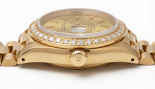 Afbeelding in Gallery-weergave laden, Datumjust Rolex diamanten rand presidentieel horloge champagne stok wijzerplaat goud