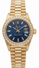 Afbeelding in Gallery-weergave laden, Datumjust Rolex presidentiële stijl horloge met blauwe wijzerplaat en diamanten rand