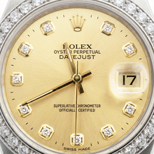 Afbeelding in Gallery-weergave laden, Datumjust roestvrijstalen jubileum diamanten dame Rolex horloge champagne diamant