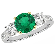 Afbeelding in Gallery-weergave laden, Fijne Smaragd Rond Geslepen Edelsteen Ring in 14 Karaat Tweekleurig Goud – zijaanzicht