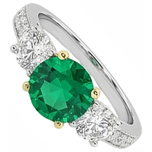 Afbeelding in Gallery-weergave laden, Fijne Smaragd Rond Geslepen Edelsteen Ring in 14 Karaat Tweekleurig Goud – hoekaanzicht