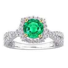 Afbeelding in Gallery-weergave laden, Fijne Smaragd Rond Geslepen Edelsteen Ring in 14 Karaat Tweekleurig Goud – hoofdaanzicht