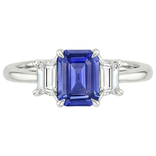 Afbeelding in Gallery-weergave laden, Diamant 3 Stenen Ring Smaragd Ceylon Saffier & Diamant 3,50 Karaat