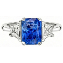 Afbeelding in Gallery-weergave laden, Diamant 3 Stenen Saffier Ring Trapezium Stenen Taps toelopende Schacht 3 Karaat