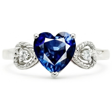 Afbeelding in Gallery-weergave laden, Diamant 3 stenen verlovingsring hart blauwe saffier 2,25 karaat