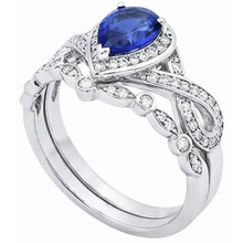 Afbeelding in Gallery-weergave laden, Diamant Ceylon Sapphire Trouwring Set Kroonstijl 3,50 Karaat