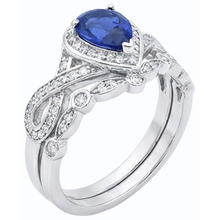 Afbeelding in Gallery-weergave laden, Diamant Ceylon Sapphire Trouwring Set Kroonstijl 3,50 Karaat