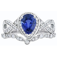 Afbeelding in Gallery-weergave laden, Diamant Ceylon Sapphire Trouwring Set Kroonstijl 3,50 Karaat