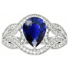 Afbeelding in Gallery-weergave laden, Diamant Edelsteen Ring Peer Vintage Stijl Ceylon Saffier 3 Karaat Goud
