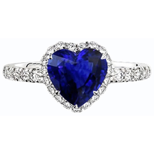 Afbeelding in Gallery-weergave laden, Diamant Halo Hart Srilanka Saffier Ring 3.50 karaat goud 14K