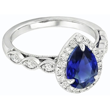 Afbeelding in Gallery-weergave laden, Diamant Halo Peer Geslepen Sri Lankaanse Saffier Ring 4 karaat