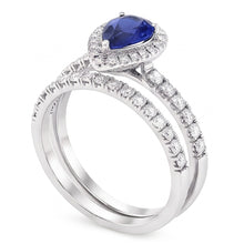 Afbeelding in Gallery-weergave laden, Diamant Halo Peer Sri Lankaanse saffier trouwring set 2,50 karaat
