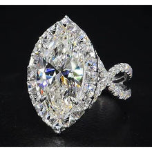 Afbeelding in Gallery-weergave laden, Diamant Ring 7 Karaat Markiezin Gespleten Schacht Halo Wit Goud Sieraden