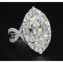 Afbeelding in Gallery-weergave laden, Diamant Ring 7 Karaat Markiezin Gespleten Schacht Halo Wit Goud Sieraden