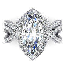 Afbeelding in Gallery-weergave laden, Diamant Ring 7 Karaat Markiezin Gespleten Schacht Halo Wit Goud Sieraden