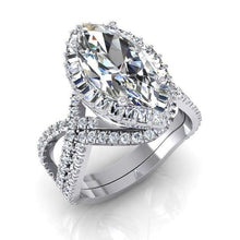 Afbeelding in Gallery-weergave laden, Diamant Ring 7 Karaat Markiezin Gespleten Schacht Halo Wit Goud Sieraden