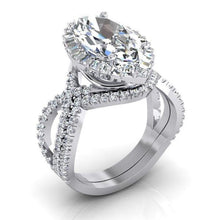 Afbeelding in Gallery-weergave laden, Diamant Ring 7 Karaat Markiezin Gespleten Schacht Halo Wit Goud Sieraden